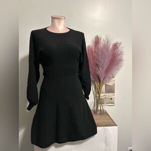 Sunny Lin Black Sweater Dress with Puffed Sleeves - Small